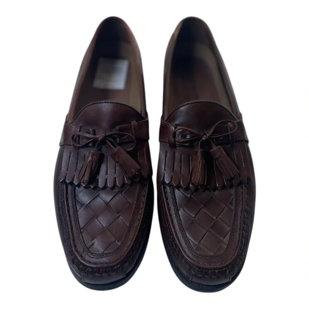 Johnston & Murphy Men’s Halsey Brown Leather Woven Tassel Loafers